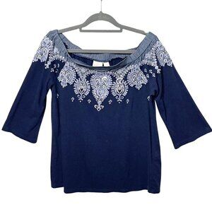 Chico's Off-Shoulder Sequin Embroidered Blue Top Women’s Size1 US 8
